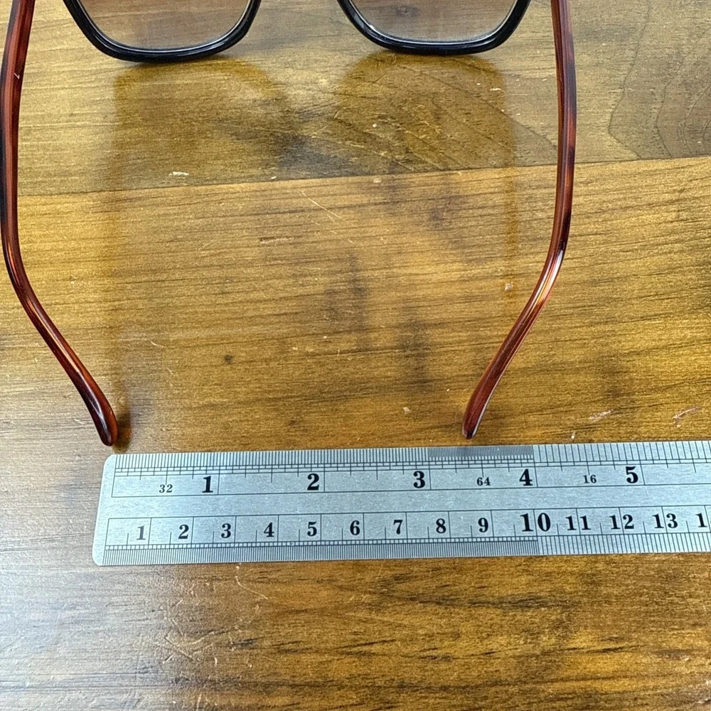 Vintage Oversized Rectangular Sunglasses Black & Tortoiseshell Brown Lenses